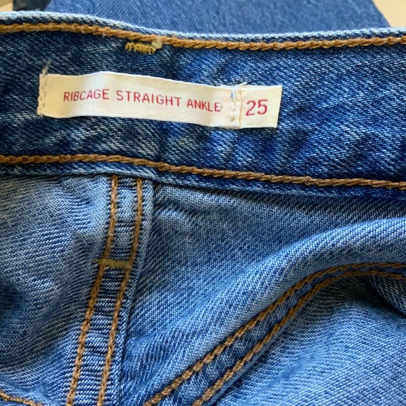 Levis Premium Ribcage Straight Ankle Jeans Denim Blue Stretch Button Fly Sz 25 - Picture 10 of 11